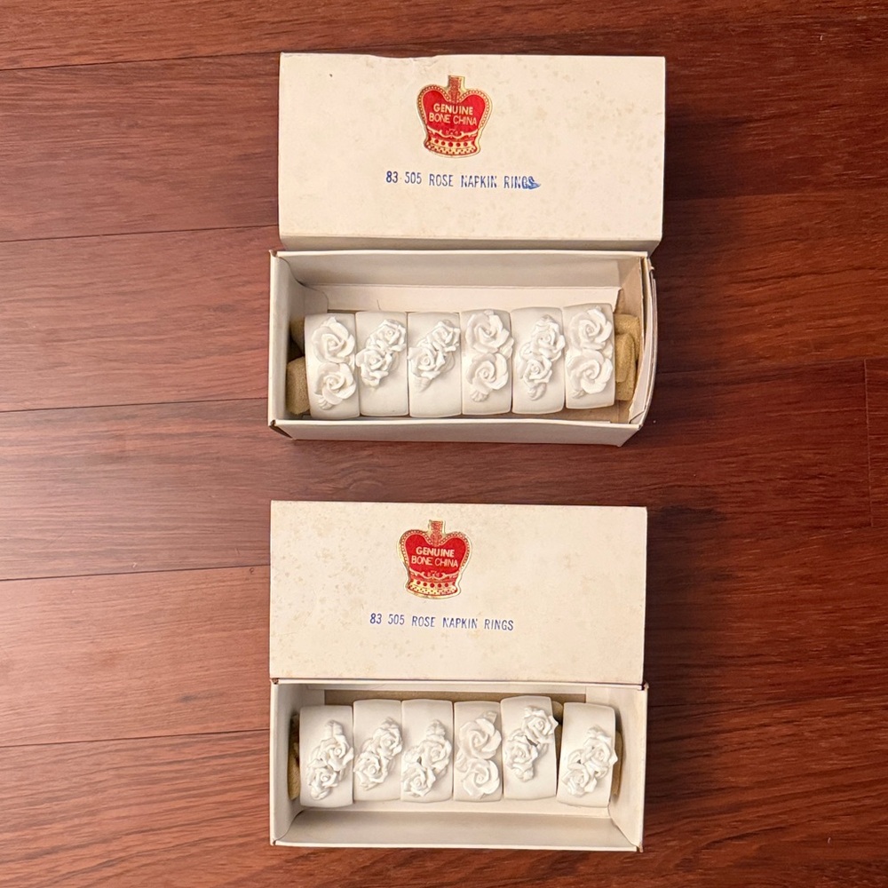 12 rose napkin rings, bone china